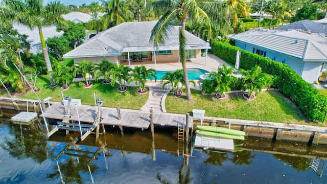 bird's eye view featuring a water view