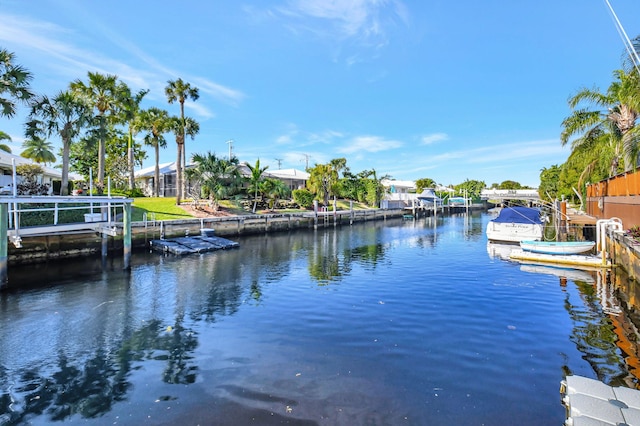 dock area with a water view