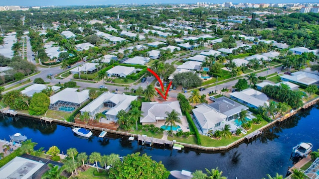 aerial view with a water view