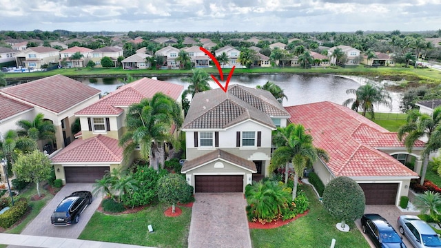 aerial view with a water view