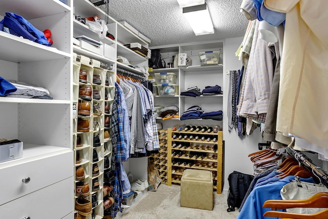 walk in closet with carpet floors