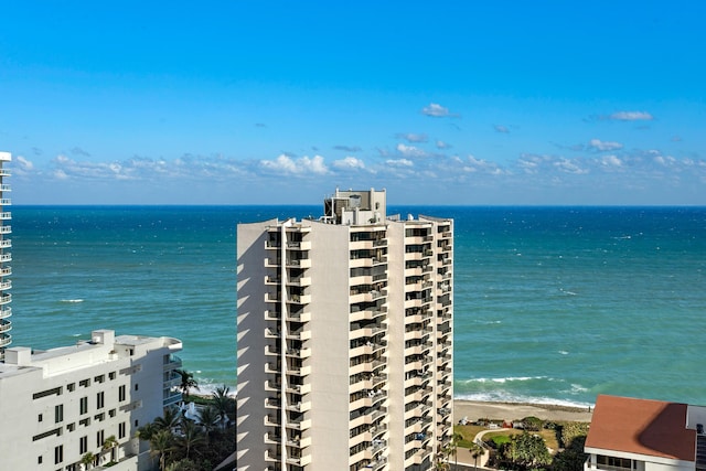 view of water feature with a view of the beach