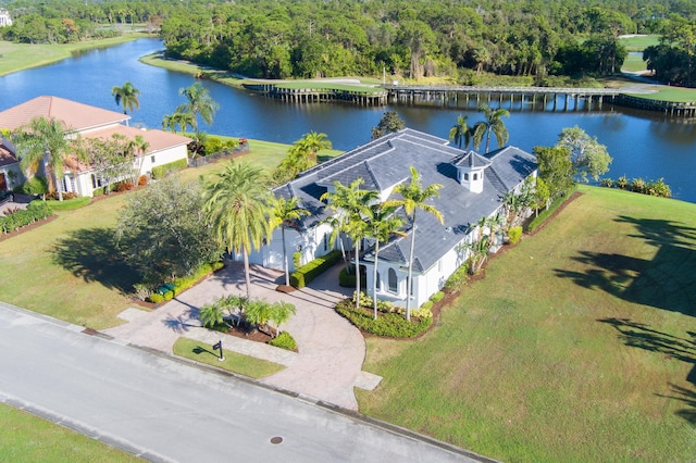 bird's eye view featuring a water view