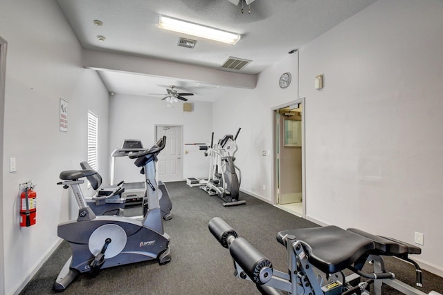 exercise area with ceiling fan