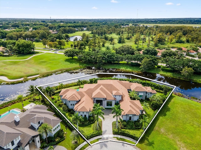 aerial view with a water view