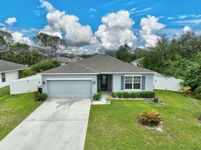 single story home with a front lawn and a garage