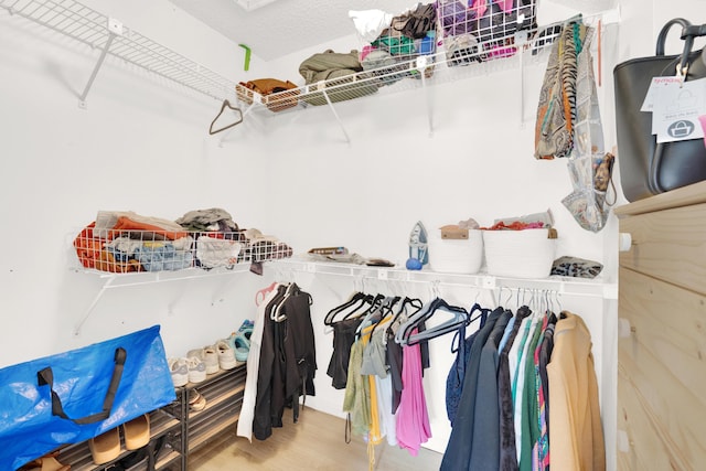 walk in closet with hardwood / wood-style flooring