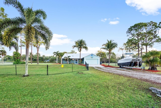 view of yard with a garage