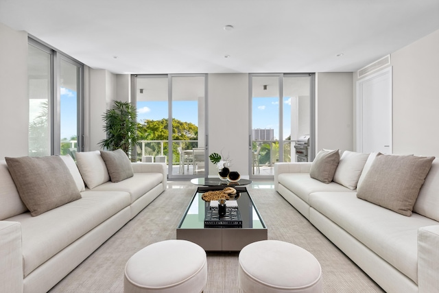 living room with expansive windows