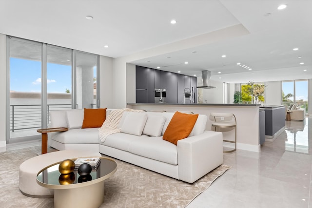 living room with expansive windows