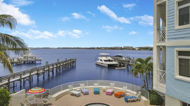 view of water feature featuring a dock