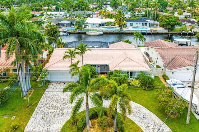 aerial view with a water view