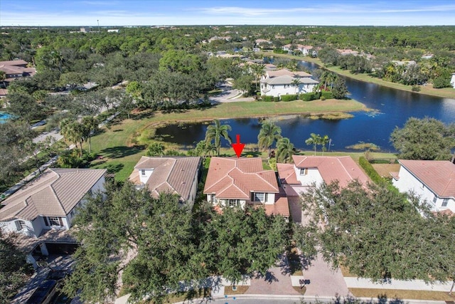 aerial view with a water view