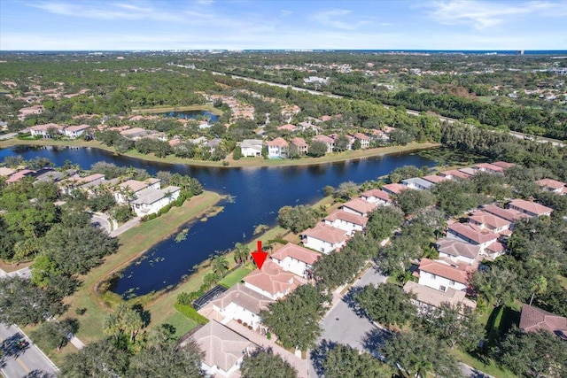 bird's eye view featuring a water view