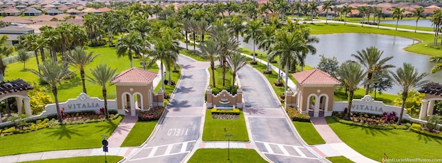 aerial view featuring a water view