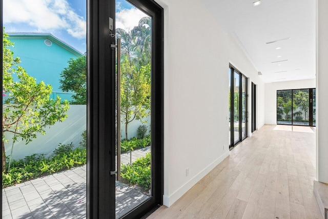 entryway featuring baseboards and wood finished floors