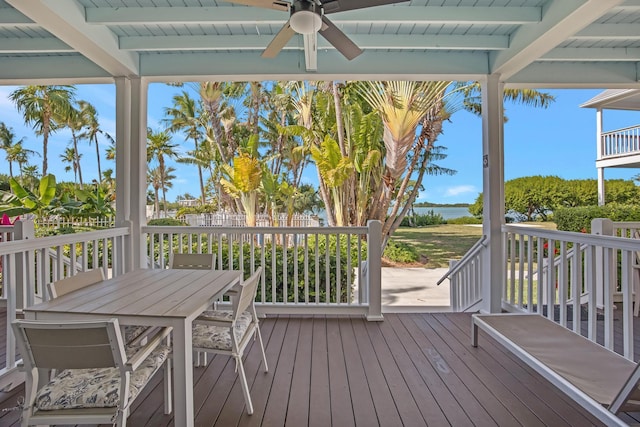 wooden deck with ceiling fan