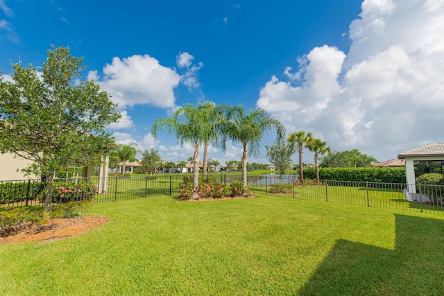 view of yard with a water view