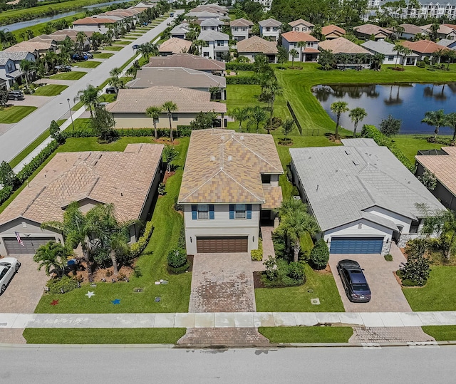 aerial view with a water view