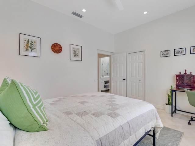 bedroom with a closet and ceiling fan