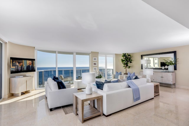 living room with floor to ceiling windows