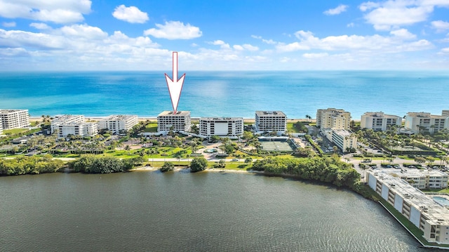 aerial view with a water view