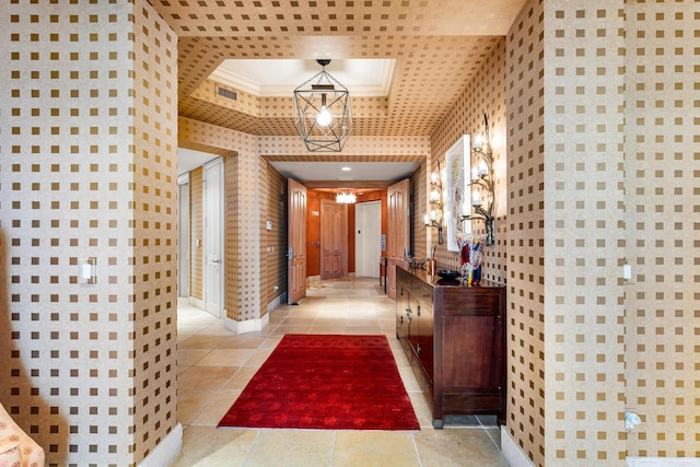 corridor featuring ornamental molding