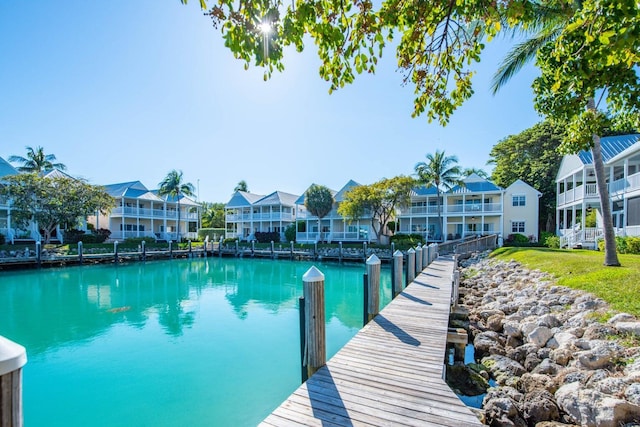 dock area with a water view