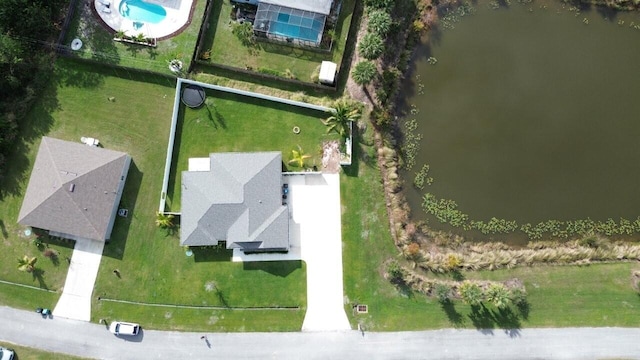 aerial view with a water view