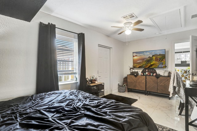 bedroom featuring ceiling fan