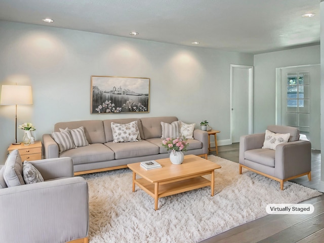 living room with hardwood / wood-style flooring