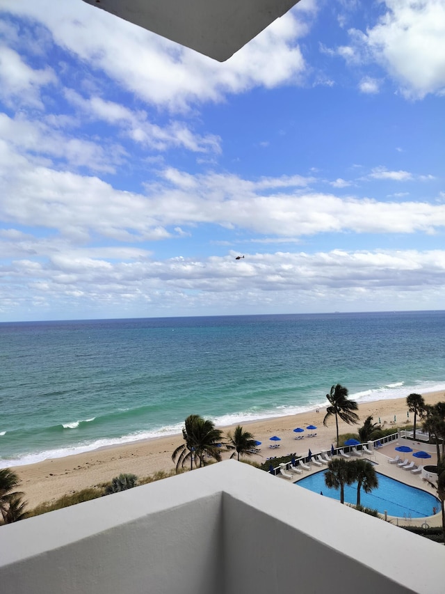 property view of water with a beach view