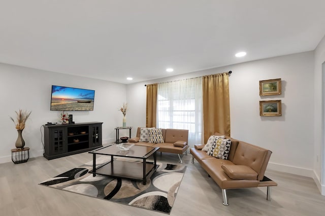 living room with light hardwood / wood-style flooring