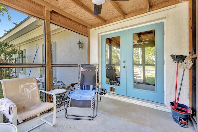 view of patio / terrace featuring french doors and ceiling fan