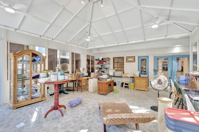 sunroom / solarium with vaulted ceiling and french doors