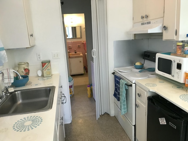 kitchen with white cabinets, range, black dishwasher, and ventilation hood