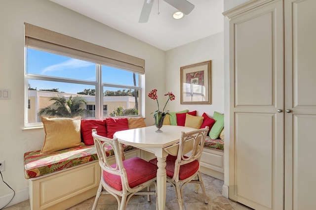 dining area featuring breakfast area and ceiling fan