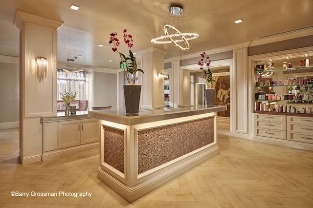 reception featuring a chandelier