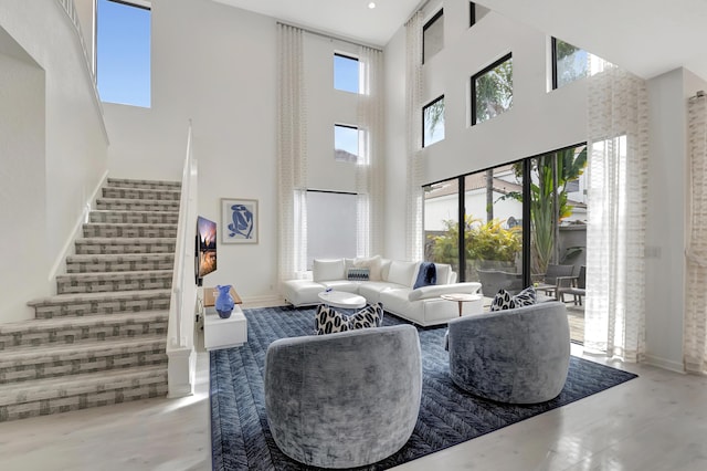 living room featuring plenty of natural light and a high ceiling