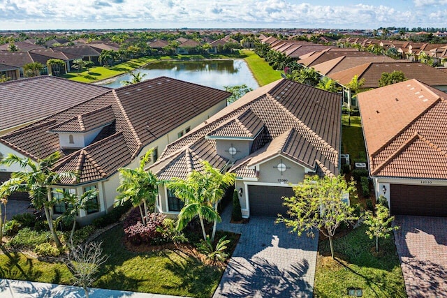 aerial view featuring a water view