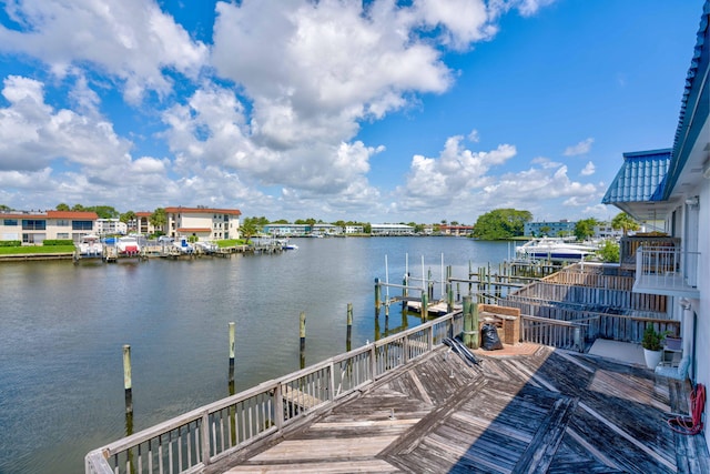 dock area featuring a water view