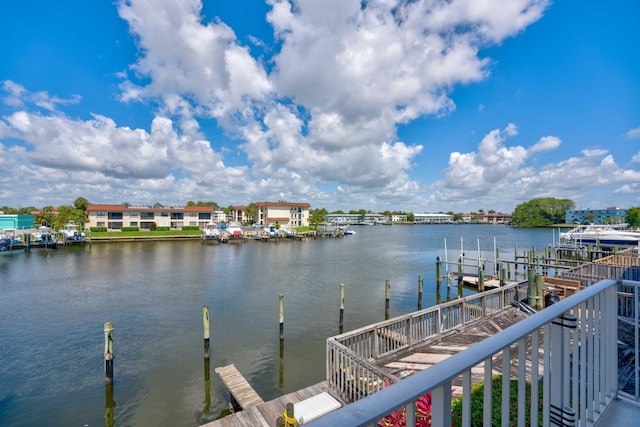 view of dock with a water view