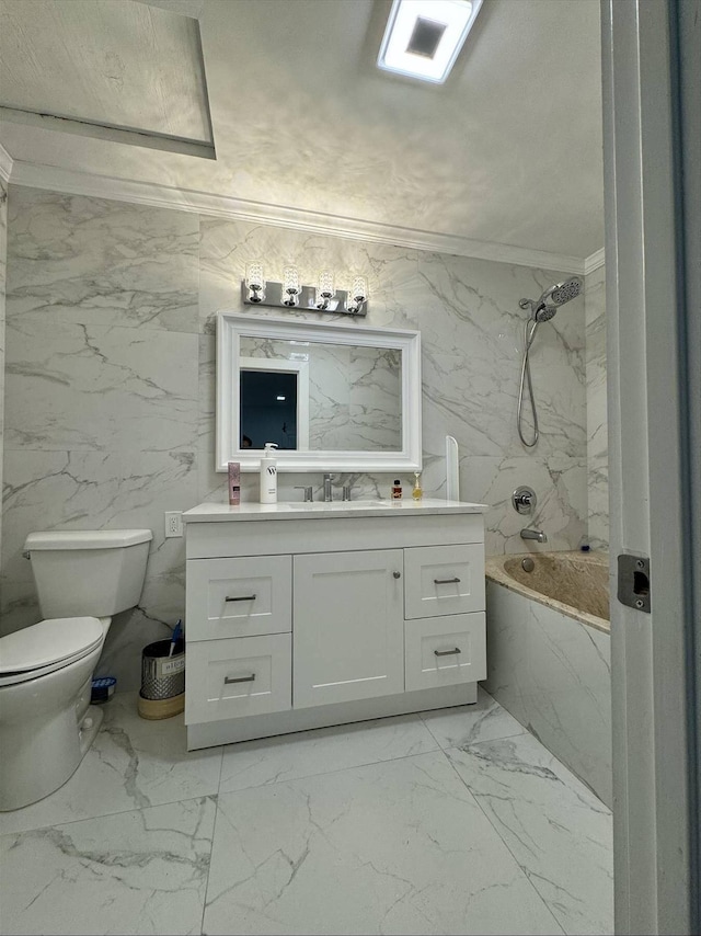 full bathroom featuring shower / tub combination, vanity, and toilet