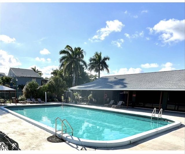 view of swimming pool with a patio