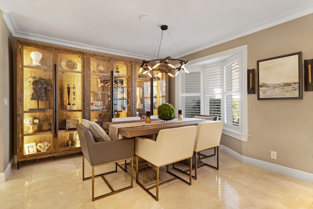 dining area featuring crown molding