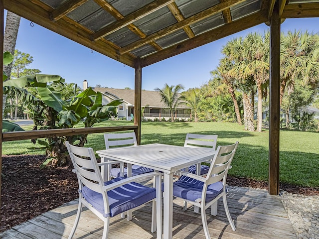 wooden deck featuring a lawn