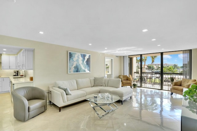 living room with expansive windows