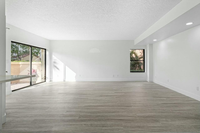 spare room featuring a textured ceiling and light wood-type flooring