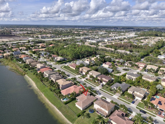 aerial view with a water view