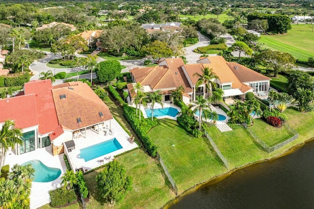 aerial view with a water view